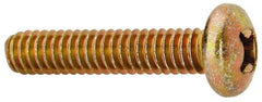 Made in USA - 1/4-20 UNC, 1-1/4" Length Under Head Phillips Drive Machine Screw - Pan Head, Grade 3 Steel, Yellow Cadmium-Plated Finish, Without Washer - Apex Tool & Supply