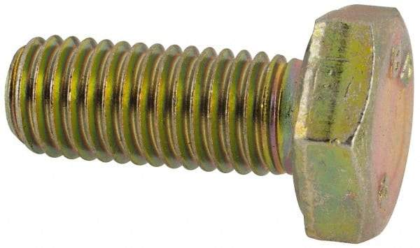 Made in North America - 1/4-28 UNF, 5/8" Length Under Head Hex Head Cap Screw - Grade 8 Alloy Steel, Zinc-Plated Finish, 7/16" Hex - Apex Tool & Supply