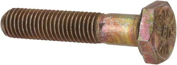 Made in North America - 1/4-28 UNF, 1-1/4" Length Under Head Hex Head Cap Screw - Grade 8 Alloy Steel, Zinc-Plated Finish, 7/16" Hex - Apex Tool & Supply