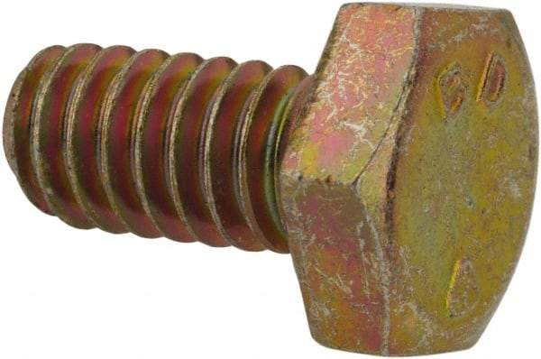 Made in North America - 1/4-20 UNC, 1/2" Length Under Head Hex Head Cap Screw - Grade 8 Alloy Steel, Zinc-Plated Finish, 7/16" Hex - Apex Tool & Supply