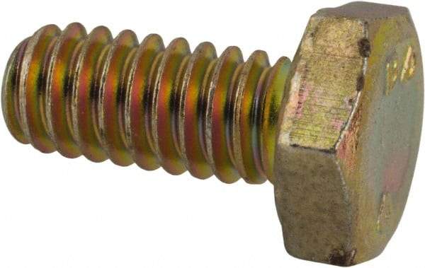 Made in North America - 1/4-20 UNC, 9/16" Length Under Head Hex Head Cap Screw - Grade 8 Alloy Steel, Zinc-Plated Finish, 7/16" Hex - Apex Tool & Supply