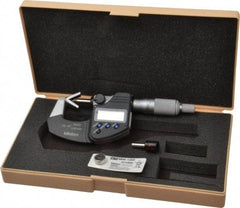 Mitutoyo - 0.05 to 0.6 Inch Measurement, Accuracy Up to 4 micro m, 3 Flutes Measured, Ratchet Stop Thimble, Electronic V Anvil Micrometer - 0.0001 Inch Resolution, Carbide, Data Output, SR44 Battery - Apex Tool & Supply