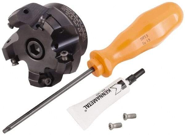 Kennametal - 5 Inserts, 2.517" Cutter Diam, 0.065" Max Depth of Cut, Indexable High-Feed Face Mill - 3/4" Arbor Hole Diam, 1.575" High, KSHR Toolholder, HNGJ 0905.. Inserts, Series Dodeka Mini High-Feed - Apex Tool & Supply