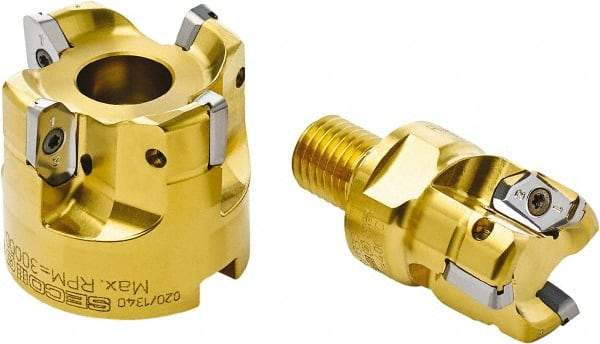 Seco - 40mm Cutting Diam, 7.5mm Max Depth of Cut, Modular Connection Indexable Copy End Mill - 3 Inserts, XP.. 12 Insert, R217.97 Toolholder, Through Coolant - Apex Tool & Supply