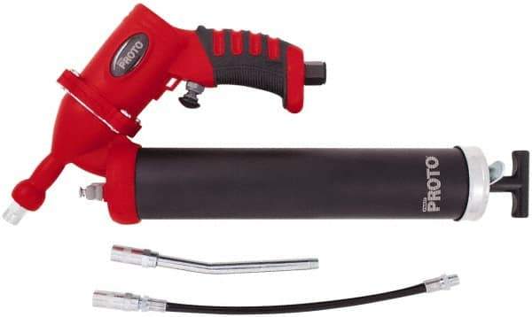 Proto - 3,600 Max psi, Air-Operated Grease Gun - 14 oz Capacity, 1/8 Thread Outlet, 3-Way, Bulk, Cartridge & Filler Pump - Apex Tool & Supply