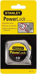 Stanley - 10' x 1/4" Yellow Blade Tape Measure - 1/32 & 1/16" Graduation, Inch Graduation Style, Silver Case - Apex Tool & Supply