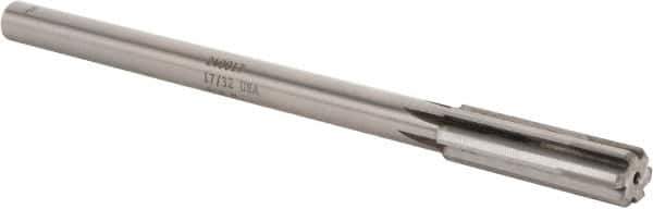 Made in USA - 17/32" Carbide-Tipped 6 Flute Chucking Reamer - Straight Flute, 7/16" Straight Shank, 2" Flute Length, 8" OAL - Apex Tool & Supply