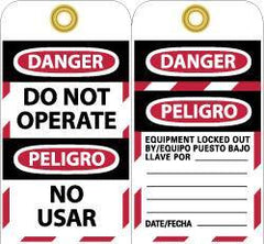 NMC - 3" High x 6" Long, DANGER - DO NOT OPERATE, Safety & Facility Lockout Tag - Tag Header: Danger, 2 Sides, Black, Red & White Unrippable Vinyl - Apex Tool & Supply