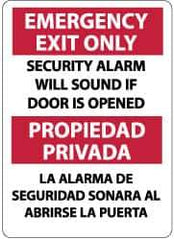 NMC - Emergency Exit Only - Security Alarm Will Sound If Door Is Opened, Aluminum Exit Sign - 10" Wide x 14" High, English/Spanish - Apex Tool & Supply