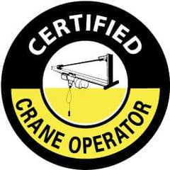 NMC - Certified Crane Operator, Hard Hat Label - White & Yellow on Black, 2" Thick, For Accident Prevention - Apex Tool & Supply