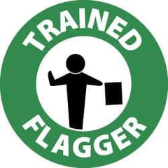 NMC - Trained Flagger, Hard Hat Label - White & Black on Green, 2" Thick, For Accident Prevention - Apex Tool & Supply