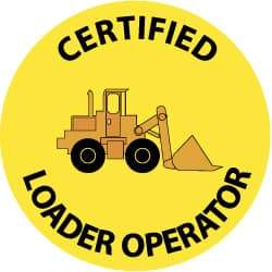 NMC - Certified Loader Operator, Hard Hat Label - Black & Orange on Yellow, 2" Thick, For Certified Operator - Apex Tool & Supply