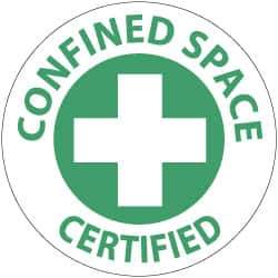 NMC - Confined Space Certified, Hard Hat Label - Green on White, 2" Thick, For Accident Prevention - Apex Tool & Supply