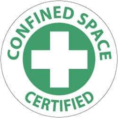 NMC - Confined Space Certified, Hard Hat Label - Green on White, 2" Thick, For Accident Prevention - Apex Tool & Supply
