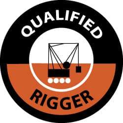NMC - Qualified Rigger, Hard Hat Label - Black & Orange on White, 2" Thick, For Accident Prevention - Apex Tool & Supply