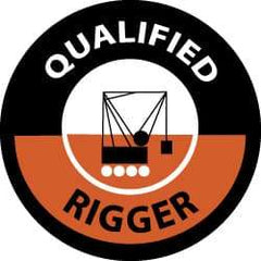 NMC - Qualified Rigger, Hard Hat Label - Black & Orange on White, 2" Thick, For Accident Prevention - Apex Tool & Supply