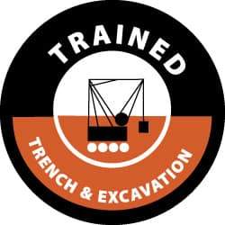 NMC - Trained Trench & Excavation, Hard Hat Label - White & Red on Black, 2" Thick, For Accident Prevention - Apex Tool & Supply
