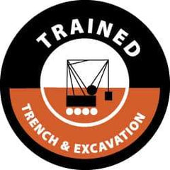 NMC - Trained Trench & Excavation, Hard Hat Label - White & Red on Black, 2" Thick, For Accident Prevention - Apex Tool & Supply