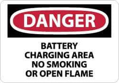 NMC - "Danger - Battery Charging Area - No Smoking or Open Flame", 10" Long x 14" Wide, Rigid Plastic Safety Sign - Rectangle, 0.05" Thick, Use for Accident Prevention - Apex Tool & Supply