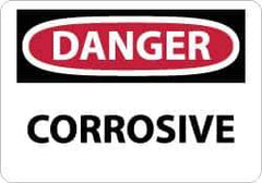 NMC - "Danger - Corrosive", 7" Long x 10" Wide, Pressure-Sensitive Vinyl Safety Sign - Rectangle, 0.004" Thick, Use for Hazardous Materials - Apex Tool & Supply