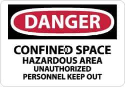 NMC - "Danger - Confined Space - Hazardous Area - Unauthorized Personnel Keep Out", 10" Long x 14" Wide, Rigid Plastic Safety Sign - Rectangle, 0.05" Thick, Use for Accident Prevention - Apex Tool & Supply