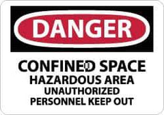 NMC - "Danger - Confined Space - Hazardous Area - Unauthorized Personnel Keep Out", 10" Long x 14" Wide, Rigid Plastic Safety Sign - Rectangle, 0.05" Thick, Use for Accident Prevention - Apex Tool & Supply