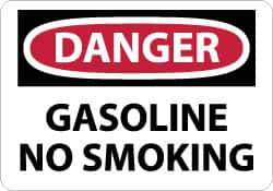 NMC - "Danger - Gasoline - No Smoking", 7" Long x 10" Wide, Aluminum Safety Sign - Rectangle, 0.04" Thick, Use for Accident Prevention - Apex Tool & Supply