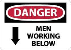 NMC - "Danger - Men Working Below", 7" Long x 10" Wide, Rigid Plastic Safety Sign - Rectangle, 0.05" Thick, Use for Accident Prevention - Apex Tool & Supply