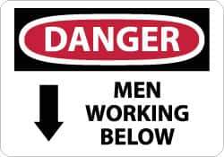 NMC - "Danger - Men Working Below", 10" Long x 14" Wide, Rigid Plastic Safety Sign - Rectangle, 0.05" Thick, Use for Accident Prevention - Apex Tool & Supply