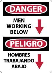 NMC - "Danger - Men Working Below", 14" Long x 10" Wide, Pressure-Sensitive Vinyl Safety Sign - Rectangle, 0.004" Thick, Use for Accident Prevention - Apex Tool & Supply