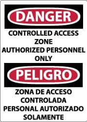 NMC - "Danger - Controlled Access Zone - Authorized Personnel Only", 14" Long x 10" Wide, Rigid Plastic Safety Sign - Rectangle, 0.05" Thick, Use for Security & Admittance - Apex Tool & Supply