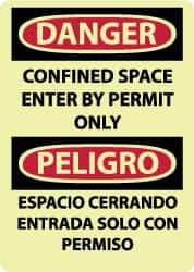 NMC - "Danger - Confined Space - Enter by Permit Only", 14" Long x 10" Wide, Rigid Plastic Safety Sign - Rectangle, 0.05" Thick, Use for Accident Prevention - Apex Tool & Supply
