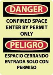 NMC - "Danger - Confined Space - Enter by Permit Only", 14" Long x 10" Wide, Rigid Plastic Safety Sign - Rectangle, 0.05" Thick, Use for Accident Prevention - Apex Tool & Supply