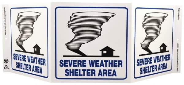 NMC - "Severe Weather Shelter Area", 7-1/2" Long x 20" Wide, Rigid Plastic Safety Sign - Rectangle, 0.01" Thick, Use for Accident Prevention - Apex Tool & Supply