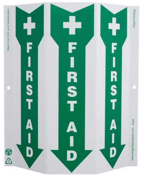 NMC - "First Aid", 12" Long x 9" Wide, Rigid Plastic Safety Sign - Rectangle, 0.01" Thick, Use for First Aid - Apex Tool & Supply