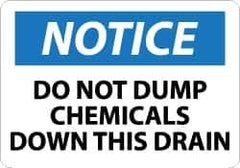 NMC - "Notice - Do Not Dump Chemicals Down This Drain", 10" Long x 14" Wide, Rigid Plastic Safety Sign - Rectangle, 0.05" Thick, Use for Accident Prevention - Apex Tool & Supply