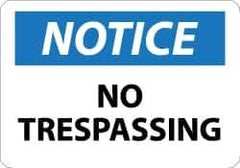 NMC - "Notice - No Trespassing", 10" Long x 14" Wide, Pressure-Sensitive Vinyl Safety Sign - Rectangle, 0.004" Thick, Use for Security & Admittance - Apex Tool & Supply