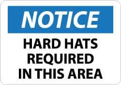 NMC - "Notice - Hard Hats Required in This Area", 10" Long x 14" Wide, Aluminum Safety Sign - Rectangle, 0.04" Thick, Use for Accident Prevention - Apex Tool & Supply