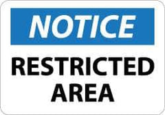 NMC - "Notice - Restricted Area", 10" Long x 14" Wide, Aluminum Safety Sign - Rectangle, 0.04" Thick, Use for Security & Admittance - Apex Tool & Supply