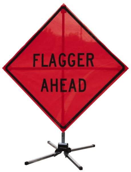 NMC - Roll-Up Traffic Sign Stand - Aluminum, Compatible with 18" High x 18" Wide Signs - Apex Tool & Supply
