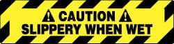 NMC - Caution - Slippery When Wet, Anti-Skid Pressure-Sensitive Vinyl Floor Sign - Rectangle, Black on Yellow, Adhesive Backed, For Accident Prevention - Apex Tool & Supply