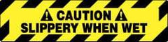 NMC - Caution - Slippery When Wet, Anti-Skid Pressure-Sensitive Vinyl Floor Sign - Rectangle, Black on Yellow, Adhesive Backed, For Accident Prevention - Apex Tool & Supply