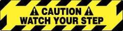NMC - Caution - Watch Your Step, Anti-Skid Pressure-Sensitive Vinyl Floor Sign - Rectangle, Black on Yellow, Adhesive Backed, For Accident Prevention - Apex Tool & Supply