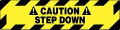 NMC - Caution - Step Down, Anti-Skid Pressure-Sensitive Vinyl Floor Sign - Rectangle, Black on Yellow, Adhesive Backed, For Accident Prevention - Apex Tool & Supply