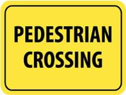 NMC - "Pedestrian Crossing", 24" Wide x 18" High, Aluminum Pedestrian Crossing Signs - 0.08" Thick, Black on Yellow, High Intensity Reflectivity, Rectangle, Post Mount - Apex Tool & Supply