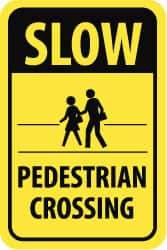 NMC - "Slow - Pedestrian Crossing", "Pedestrians Crossing", 12" Wide x 18" High, Aluminum Pedestrian Crossing Signs - 0.08" Thick, Black on Yellow, High Intensity Reflectivity, Rectangle, Post Mount - Apex Tool & Supply