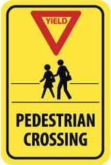 NMC - "Yield - Pedestrian Crossing", "Pedestrians, Red Triangle", 18" Wide x 24" High, Aluminum Pedestrian Crossing Signs - 0.08" Thick, Red & Black on Yellow, High Intensity Reflectivity, Rectangle, Post Mount - Apex Tool & Supply