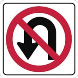 NMC - "Strike on U-Turn", 24" Wide x 24" High, Aluminum Traffic Control Signs - 0.08" Thick, Red & Black on White, Engineer Grade Reflectivity, Square, Post Mount - Apex Tool & Supply