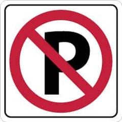 NMC - "Strike on P", 24" Wide x 24" High, Aluminum No Parking & Tow Away Signs - 0.08" Thick, Red & Black on White, Engineer Grade Reflectivity, Square, Post Mount - Apex Tool & Supply