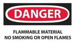 NMC - Accident Prevention Label, Header: DANGER - Legend: Danger - Flammable Material - No Smoking or Open Flames, English, Red, Black & White, 5" Long x 3" High, Sign Muscle Finish - Apex Tool & Supply